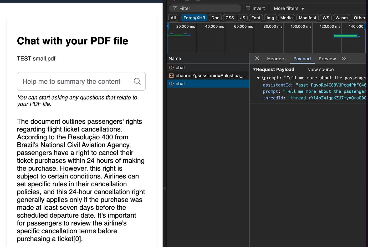Second chat will include threadId for persistent previous context
